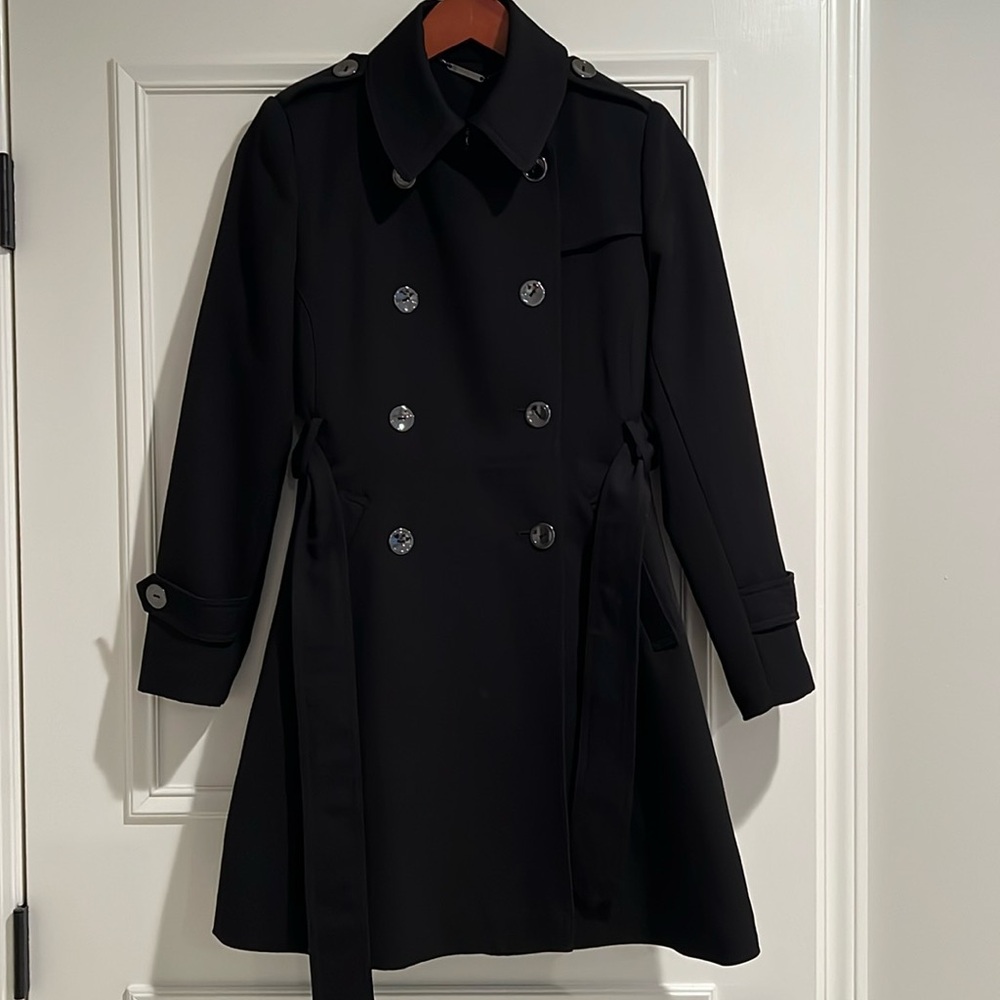 Trench Double Breasted with black belt.  Great fall jacket!  Classic